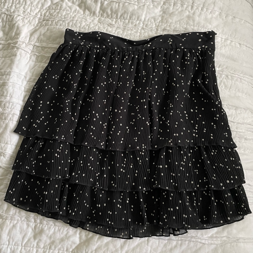 Zara black and white polka dot tiered skirt